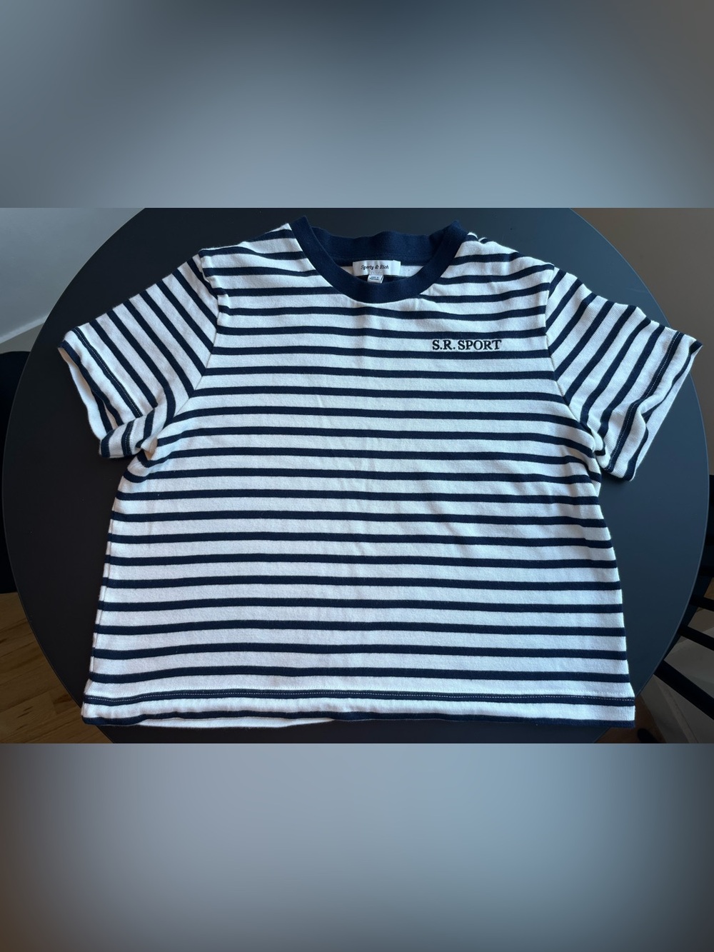 Sporty & Rich Navy and White Striped Short Sleeve Tee